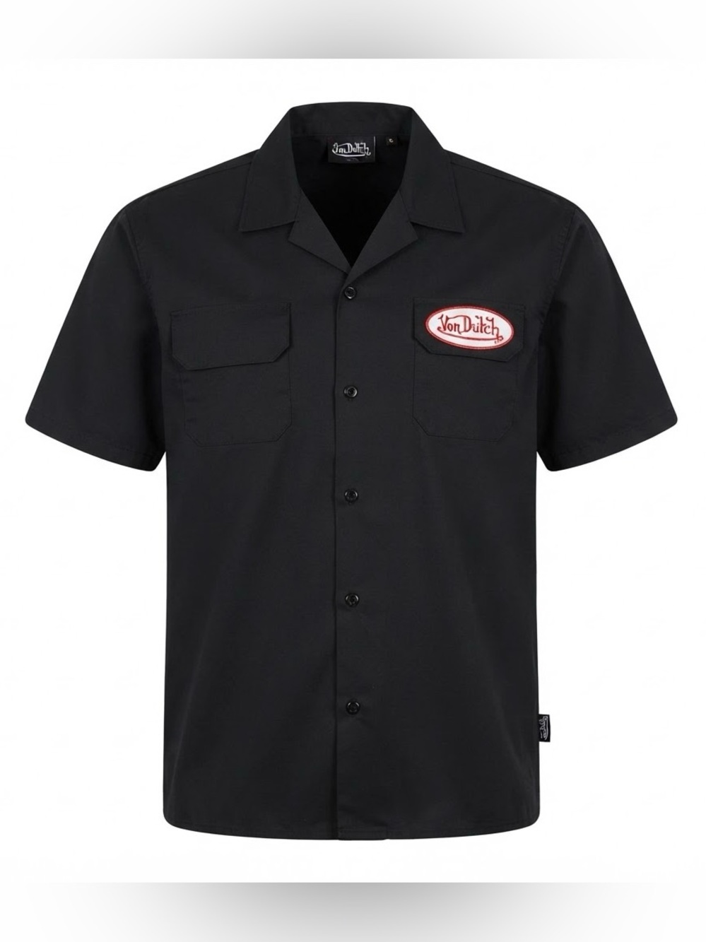 Von Dutch Mens Black Short Sleeve Button Down Work Shirt Patch NWT XXL